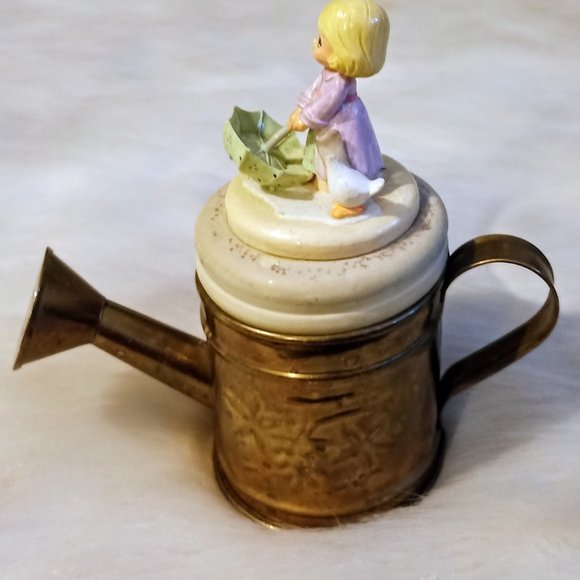 Vtg Hosley Brass Watering Can Girl Figurine Lid - Picture 3 of 6